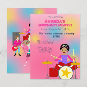 Retro muziek meisjesband Verjaardagsfeestje Uitnodiging Briefkaart