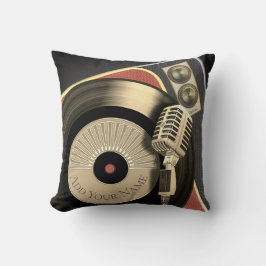 Retro muziek  microfoon en vinylplaat kussen