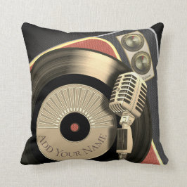 Retro muziek microfoon en vinylplaat kussen