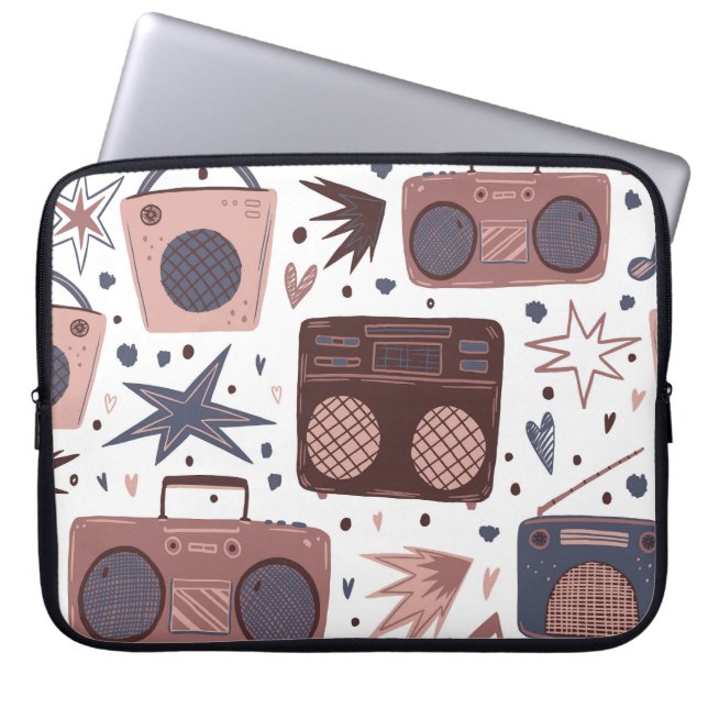 Retro Muziek Naadloze  Patroon. Laptop Sleeve (Voorkant)