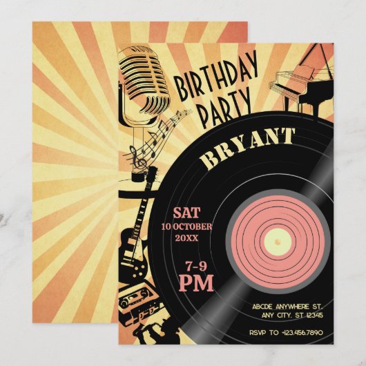 Retro Muziek Verjaardag vintage Kaart (Voorkant / Achterkant)