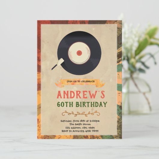 Retro muziek verjaardagsfeestje uitnodiging (Staand voorkant)
