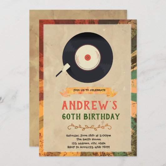 Retro muziek verjaardagsfeestje uitnodiging (Voorkant / Achterkant)