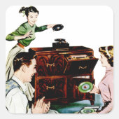 Retro Muziek Vierkante Sticker (Voorkant)