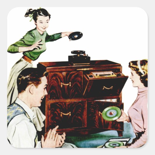 Retro Muziek Vierkante Sticker (Voorkant)