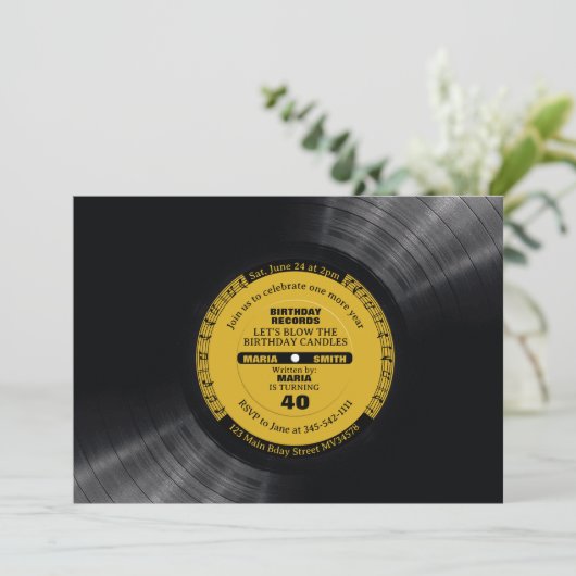 Retro Muziek Vinyl 60s 70s Verjaardag Uitnodiging (Staand voorkant)