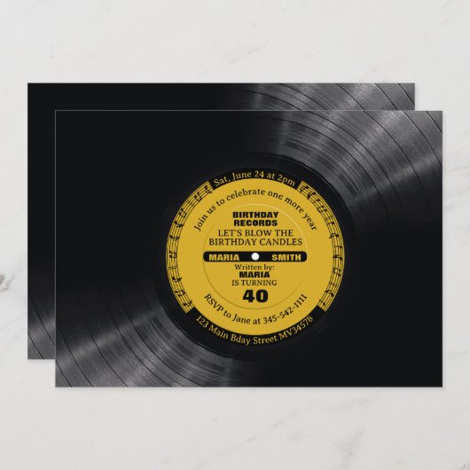 Retro Muziek Vinyl 60s 70s Verjaardag Uitnodiging (Voorkant / Achterkant)