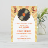 Retro Muziek Vinyl Groovy Baby shower Invitation Save The Date (Staand voorkant)