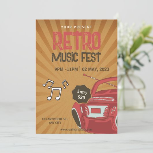 Retro-muziekfestival Flyer, uitnodiging voor retro (Staand voorkant)