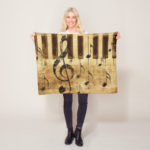 Retro-muzieknoten en piano fleece deken