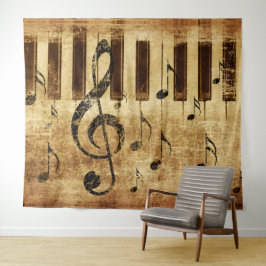 Retro-muzieknoten en piano wandkleed
