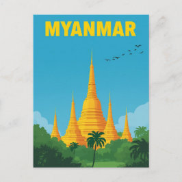 Retro Myanmar Travel Poster Briefkaart