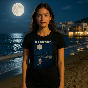 Retro Mykonos Moon  Art Deco Stijl Reizen T-shirt
