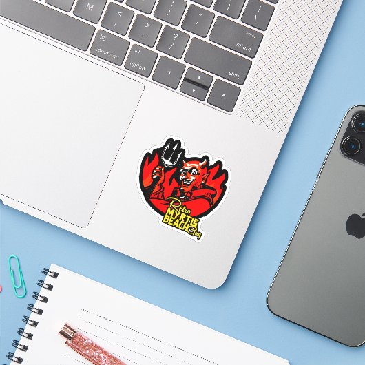 Retro Myrtle Beach Devil Sticker (Laptop met iPhone)