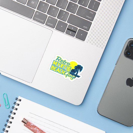 Retro Myrtle Beach Guy Sticker (Laptop met iPhone)