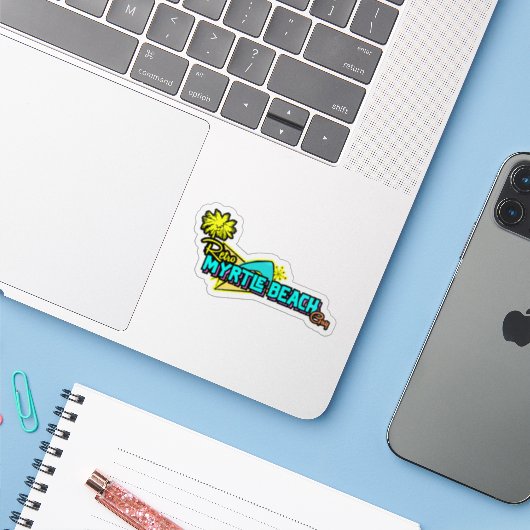 Retro Myrtle Beach Guy Sticker (Laptop met iPhone)