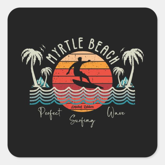 Retro Myrtle Beach Surfen Vierkante Sticker (Voorkant)