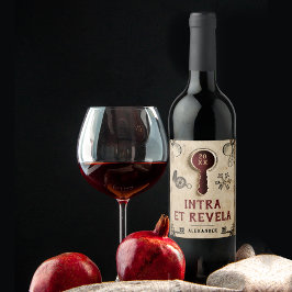 Retro  Mysterie Rode Escape Room Latijnse woorden Wijn Etiket