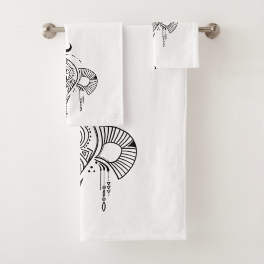 Retro mystiek geometrisch ontwerp in zwart bad handdoek (Insitu)