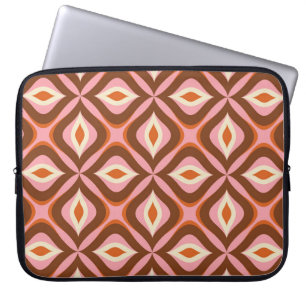 Retro Naadloos patroon in Oranje, bruin, pin Laptop Sleeve