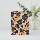 Retro Naadloze Schattigee Pug Briefkaart (Staand voorkant)