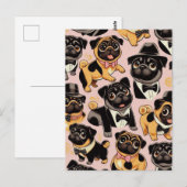 Retro Naadloze Schattigee Pug Briefkaart (Voorkant / Achterkant)