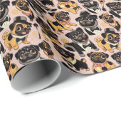 Retro Naadloze Schattigee Pug Cadeaupapier (Rol Hoek)