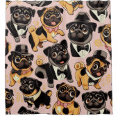 Retro Naadloze Schattigee Pug Douchegordijn (Voorkant)