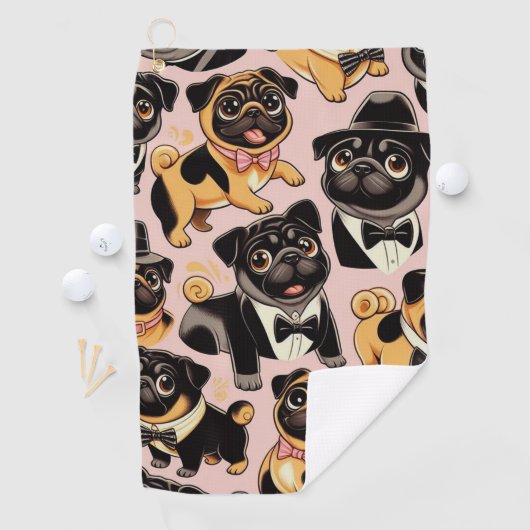 Retro Naadloze Schattigee Pug Golfhanddoek (Insitu)