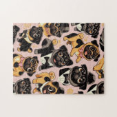Retro Naadloze Schattigee Pug Legpuzzel (Horizontaal)