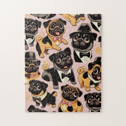 Retro Naadloze Schattigee Pug Legpuzzel (Verticaal)