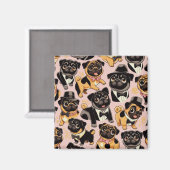Retro Naadloze Schattigee Pug Magneet (Voorkant / Achterkant)