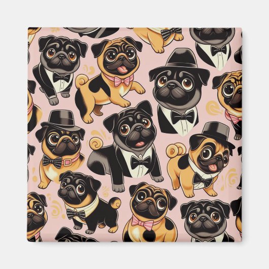Retro Naadloze Schattigee Pug Magneet (Voorkant)