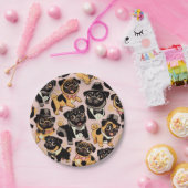 Retro Naadloze Schattigee Pug Papieren Bordje (Feest)