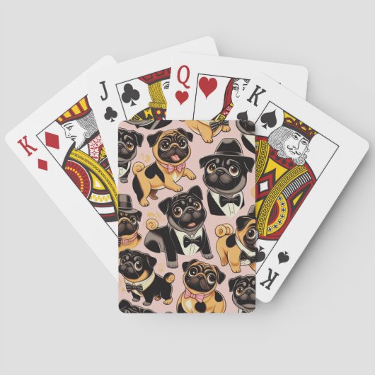 Retro Naadloze Schattigee Pug Pokerkaarten (Achterkant)
