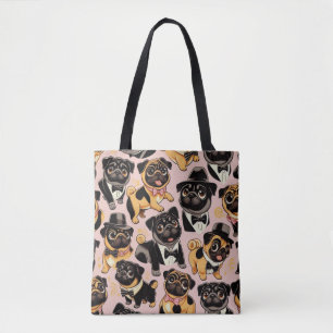 Retro Naadloze Schattigee Pug Tote Bag