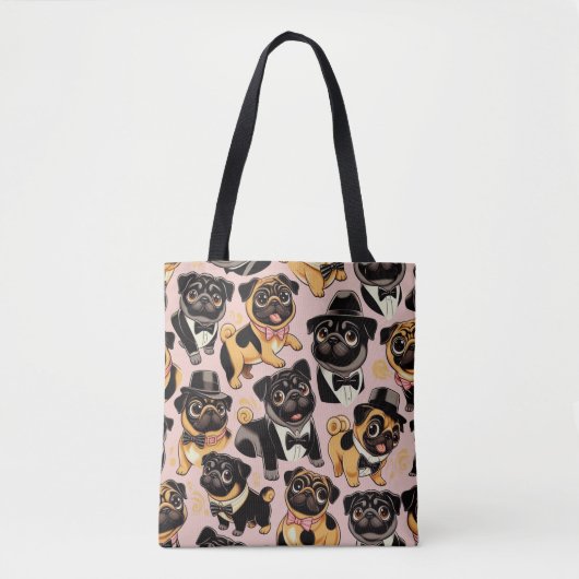 Retro Naadloze Schattigee Pug Tote Bag (Voorkant)