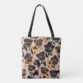 Retro Naadloze Schattigee Pug Tote Bag (Achterkant)