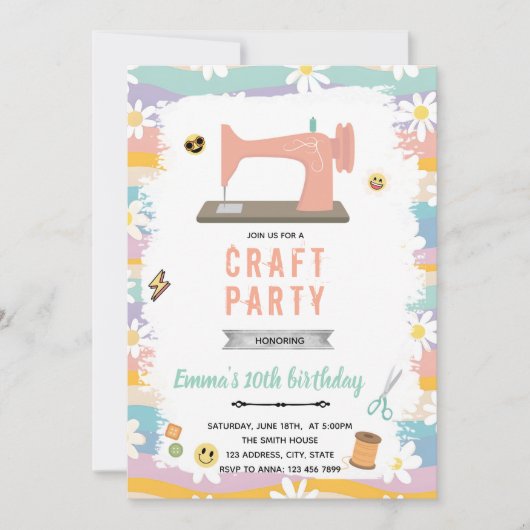 Retro naaien verjaardag Uitnodiging (Voorkant)