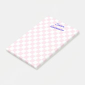 Retro naam licht roze wit dambordpatroon post-it® notes (Schuin)
