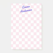 Retro naam licht roze wit dambordpatroon post-it® notes (Voorkant)
