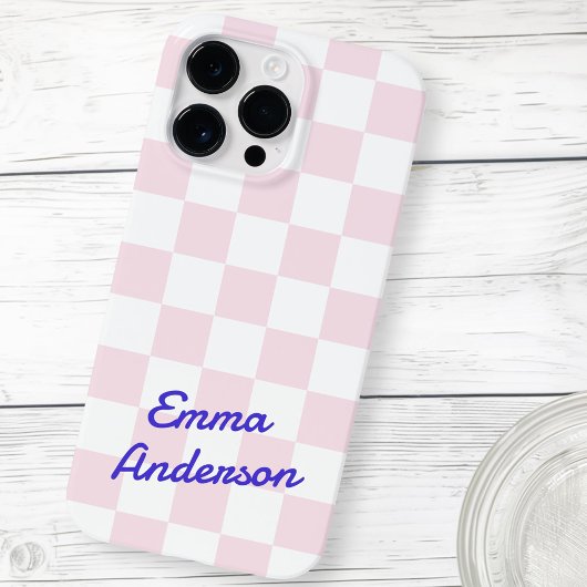Retro naam licht roze witte schaakbord patroon Case-Mate iPhone case