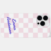 Retro naam licht roze witte schaakbord patroon Case-Mate iPhone case (Achterkant (horizontaal))