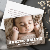 Retro naam nieuwe baby foto dank u aankondiging