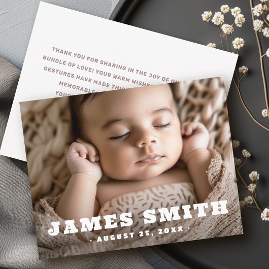 Retro naam nieuwe baby foto dank u aankondiging