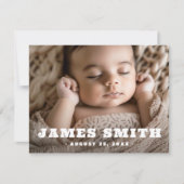 Retro naam nieuwe baby foto dank u aankondiging (Voorkant)