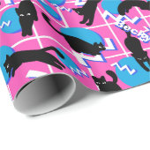 Retro Naam Roze Geometrische Memphis Patroon Katte Cadeaupapier (Rol Hoek)