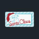 Retro naar van Santa Christmas Label<br><div class="desc">Gestreept patroon met retro Sinterklaas en Kerstman handtekening. Dit is het perfecte cadeau label om op inpakpapier te plaatsen om de cadeaus van uw kinderen vanuit de kerstman in te pakken. Ze zullen weten dat ze niet ondeugend waren en dat ze op de mooie lijst van de Kerstman stonden en...</div>