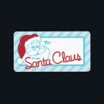 Retro naar van Santa Christmas Label<br><div class="desc">Gestreept patroon met retro Kerstman en Kerstman handtekening en douane aan gebied. Dit is het perfecte cadeau label om op inpakpapier te plaatsen om de cadeaus van uw kinderen vanuit de kerstman in te pakken. Ze zullen weten dat ze niet ondeugend waren en dat ze op de mooie lijst van...</div>