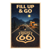 Retro Nacht Snelweg Route 66 Vintage Kunst